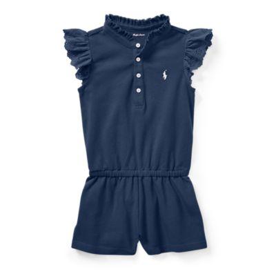 Ralph Lauren Cotton Flutter-sleeve Romper Summer Navy 6m
