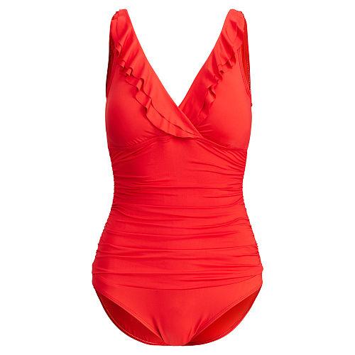 Ralph Lauren Lauren Ruffled Surplice One-piece Red Orange