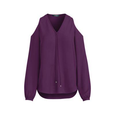 Ralph Lauren Georgette Cold-shoulder Top Dark Mulberry Sp