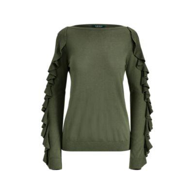 Ralph Lauren Ruffled Silk-blend Sweater Admiral Green Sp
