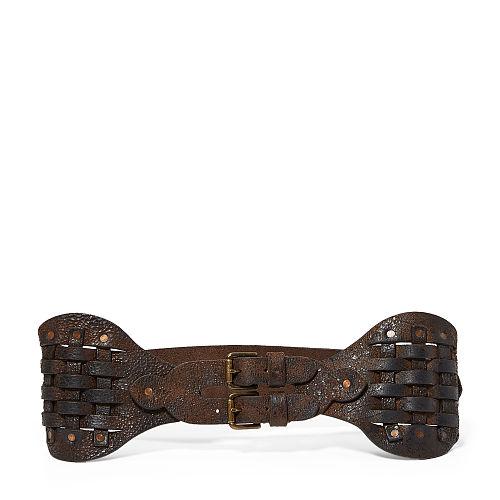 Ralph Lauren Woven Vachetta Leather Belt Dark Brown