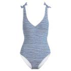 Ralph Lauren Striped Lace-up-back One-piece White Blue