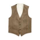 Ralph Lauren Tick-weave Wool-silk Vest Brow/tan W/green And Oran