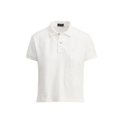 Ralph Lauren Patchwork Cropped Mesh Polo Deckwash White