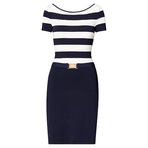 Ralph Lauren Lauren Striped Sweater Dress White-lh Navy