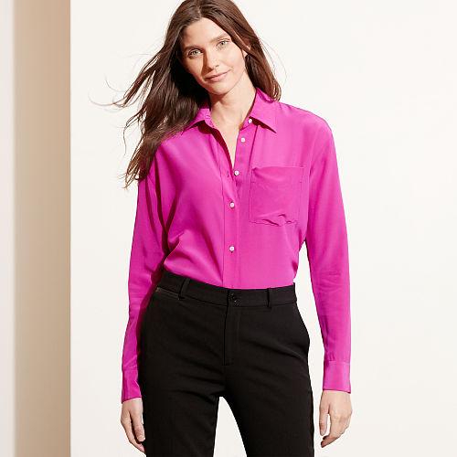 Ralph Lauren Lauren Silk Long-sleeve Shirt Pink