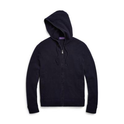 Ralph Lauren Suede-trim Wool-blend Hoodie Classic Chairman Navy