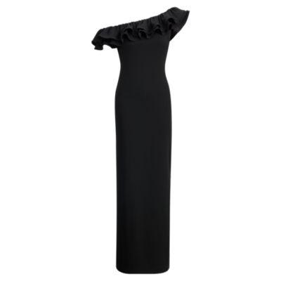 Ralph Lauren Ruffled One-shoulder Gown Black