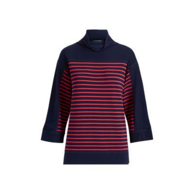 Ralph Lauren Cropped Mockneck Pullover Navy/crimson
