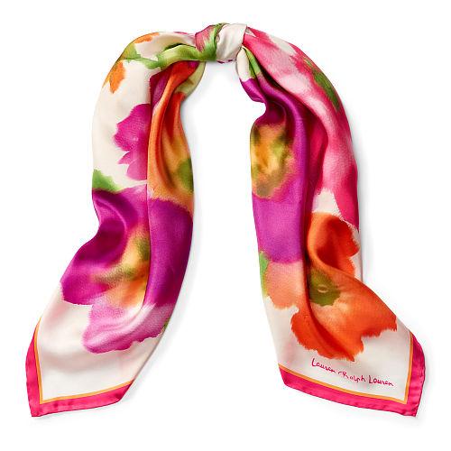 Ralph Lauren Lauren Regina Floral Silk Scarf Cream