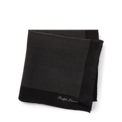 Ralph Lauren Checked Silk Pocket Square Charcoal