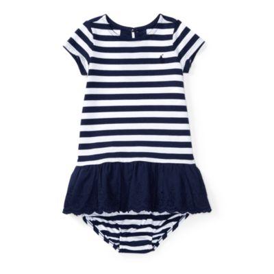 Ralph Lauren Striped Eyelet Dress & Bloomer Spring Navy/white 3m