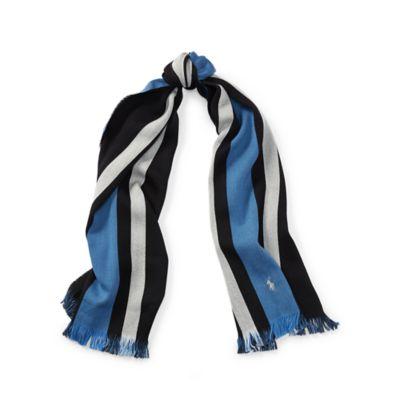 Ralph Lauren Collegiate Striped Wool Scarf Black/cadet Blue/crm