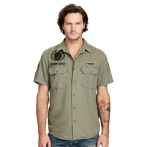 Ralph Lauren Denim & Supply Military Cotton Twill Shirt Marine Corp Olive