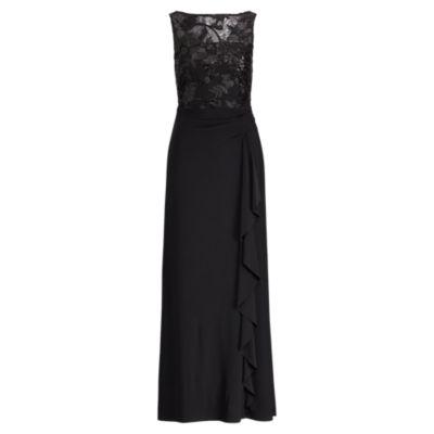 Ralph Lauren Ruffled Embroidered Gown Blk/blk/blk Shine