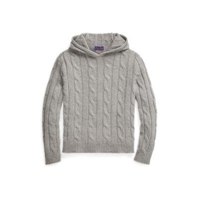 Ralph Lauren Cable-knit Cashmere Hoodie Classic Light Grey Heathe
