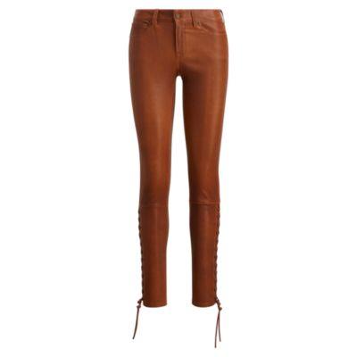 Ralph Lauren Lace-up Stretch Leather Pant Dark Amber