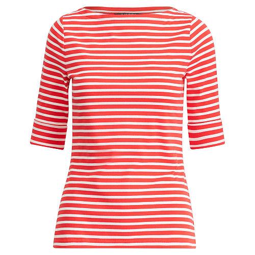 Ralph Lauren Lauren Petite Striped Stretch Cotton Tee Fresh Tomato/white