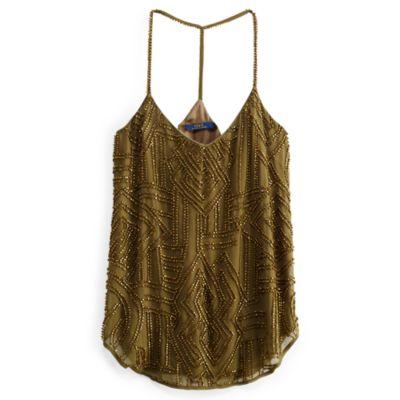 Ralph Lauren Hand-beaded Georgette Tank New Olive