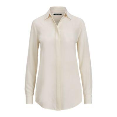 Ralph Lauren Silk Crepe Button-down Shirt Mascarpone Cream