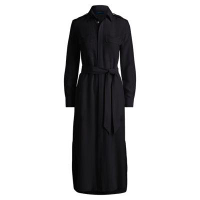 Ralph Lauren Belted Silk Crepe Shirtdress Polo Black