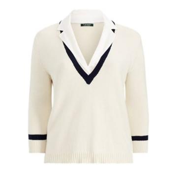 Ralph Lauren Layered Cotton-blend Sweater Mascarpone Cream/navy