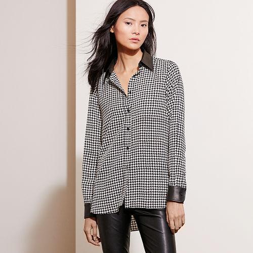 Ralph Lauren Lauren Petite Houndstooth-print Crepe Shirt Black/cream