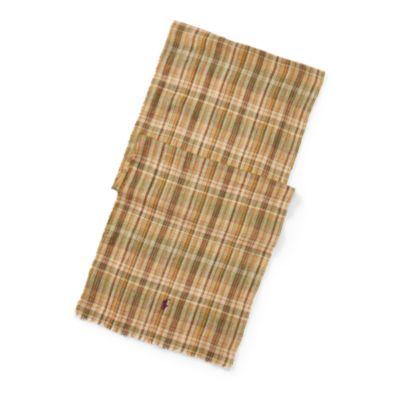 Ralph Lauren Tartan Linen Scarf Olive Leaf Plaid