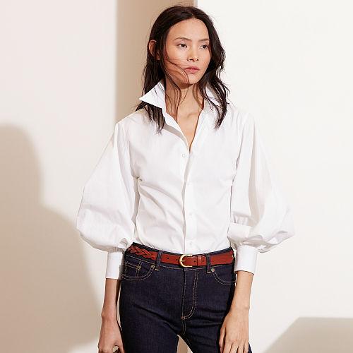 Ralph Lauren Lauren Bishop-sleeve Cotton Shirt White