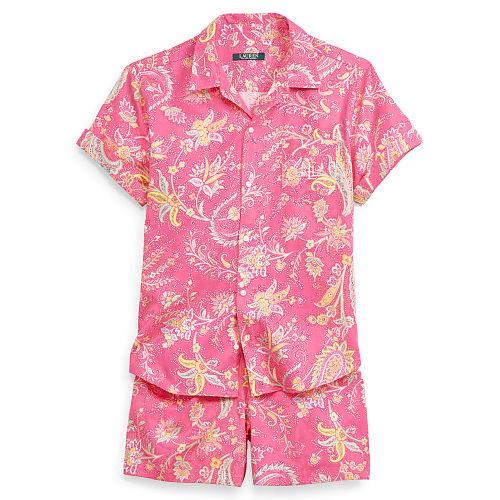 Ralph Lauren Lauren Paisley Sateen Sleep Short Set Pink Multi Paisley