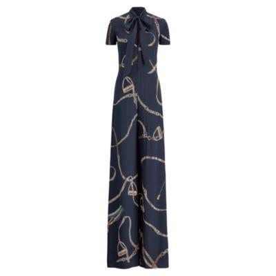 Ralph Lauren Equestrian Silk Jumpsuit Dark Navy