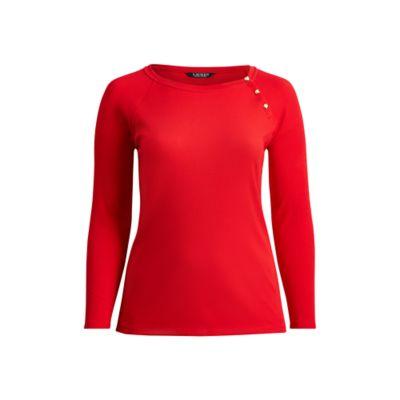 Ralph Lauren Button-shoulder Cotton Top Lipstick Red