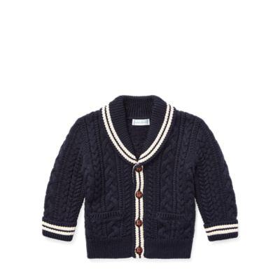 Ralph Lauren Aran-knit Cotton Cardigan Hunter Navy Multi 24m