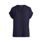 Ralph Lauren Georgette V-neck Top Navy