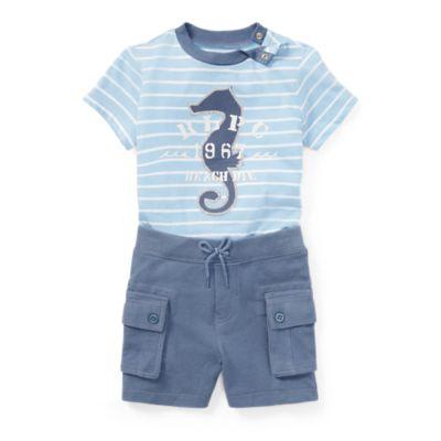 Ralph Lauren Cotton T-shirt & Short Set Bluebell/white 3m