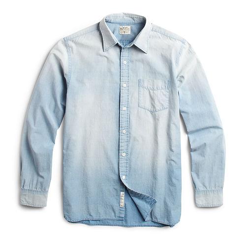 Ralph Lauren Rrl Eli Indigo Cotton Shirt Light Indigo