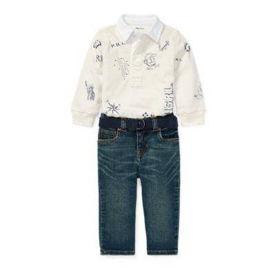 Ralph Lauren Rugby Shirt & Belted Jean Set Deckwash White 3m