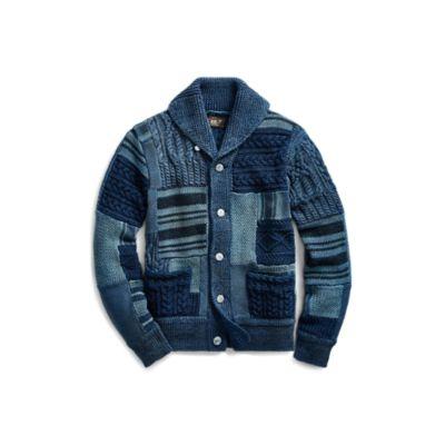 Ralph Lauren Patchwork Cotton Cardigan Indigo Multi
