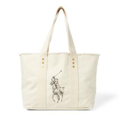 Ralph Lauren Canvas Medium Big Pony Tote Natural