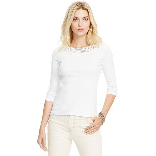 Ralph Lauren Lauren Petite Crochet-trim Cotton Top White