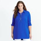 Ralph Lauren Lauren Woman Lace-up Crepe De Chine Tunic Liberty Blue