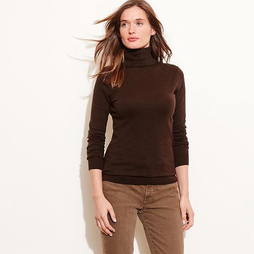 Ralph Lauren Lauren Petite Silk-cotton Turtleneck Brown Heather