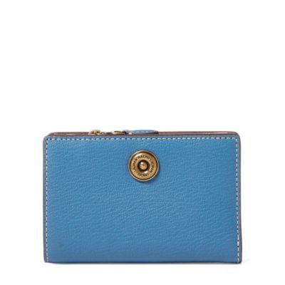 Ralph Lauren Compact Pebbled Leather Wallet French Blue/taupe