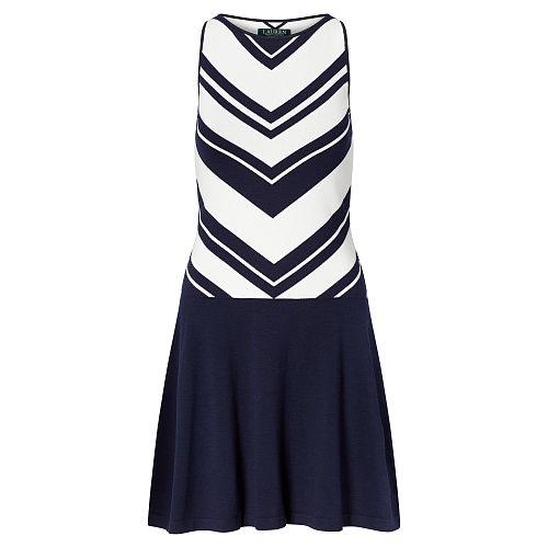 Ralph Lauren Lauren Chevron Sweater Dress Lighthouse Navy White