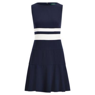 Ralph Lauren Striped Fit-and-flare Dress Lh Nvy/lrn White