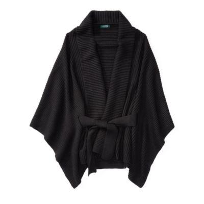 Ralph Lauren Belted Ribbed Poncho Black