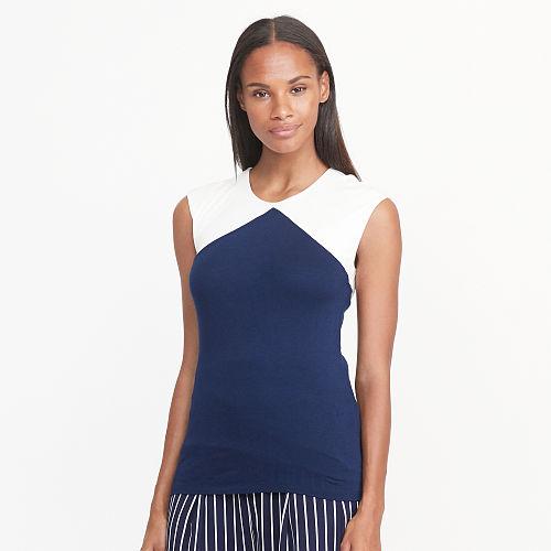 Ralph Lauren Lauren Color-blocked Jersey Top Navy/antique Ivory