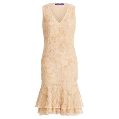 Ralph Lauren Bianca Embroidered Tulle Dress Sand