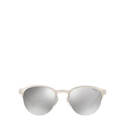Ralph Lauren Engraved Round Sunglasses Semishiny Silver