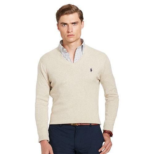 Polo Ralph Lauren Pima Cotton V-neck Sweater Oatmeal Heather